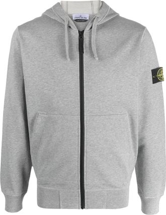 Stone Island Compass-motif drawstring cotton hoodie - men - Cotton - XXXL - Grey