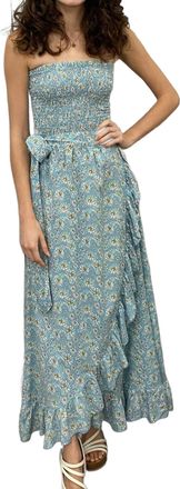 Skemo Strapless Floral Long Dress In Blue Multi