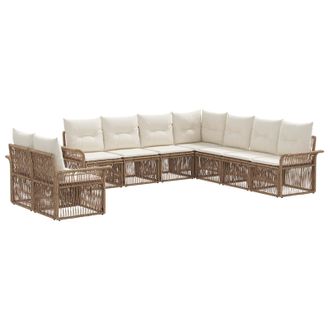 vidaXL Conjunto De Sof&aacute;s De Jard&iacute;n 9 Pcs Beige Rat&aacute;n Sint&eacute;tico Vidaxl