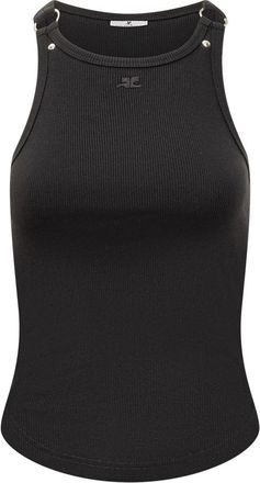 Courr&egrave;ges Black Ribbed Round Neck Top