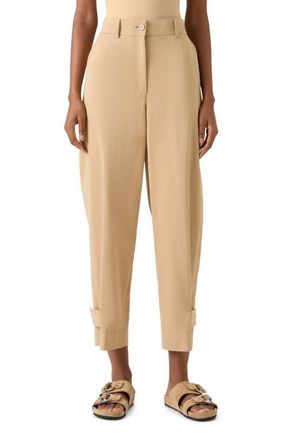 Akris Fraser High Waist Cotton Gabardine Barrel Leg Pants in Beige at Nordstrom, Size 14