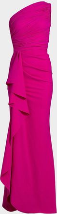 La Petite Robe Di Chiara Boni Ruched One-Shoulder Ruffle Gown