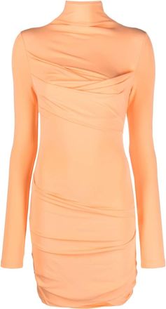 Off-white high-neck ruched minidress - women - Spandex/Elastane/Viscose - 38 - Orange