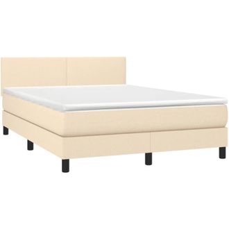 vidaXL Cama Box Spring Con Colch&oacute;n Y Led Tela Crema 140x190 Cm Vidaxl