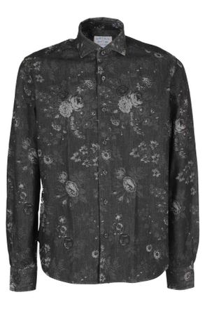 Orian Black Floral Denim Casual Shirt