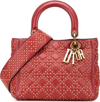Dior Pre-owned Womens Lady Studded Handbag - Brown Leather - One Size
