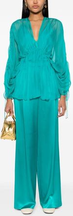 Pianoforte di Max Mara Womens Satin Wide-leg Silk Trousers - Teal - Size EU 38 (Womens)