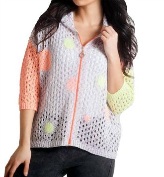 French Kyss Daisy Bubbles Crochet Zip Cardigan In Slate Multi