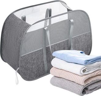 OEM Cesto De Ropa Plegable - Organizador De Ropa - Ahorra Espacio - Malla De Ventilaci&oacute;n - Capacidad De 90 Litros - Gris