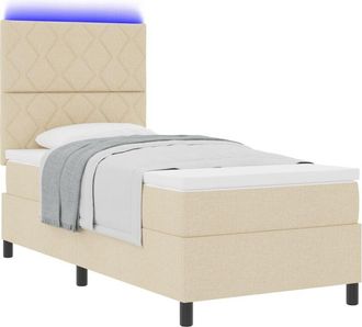 vidaXL vidaXL Box Spring Bed with Mattress & LED in Cream, 100 x 200 cm, Fabric