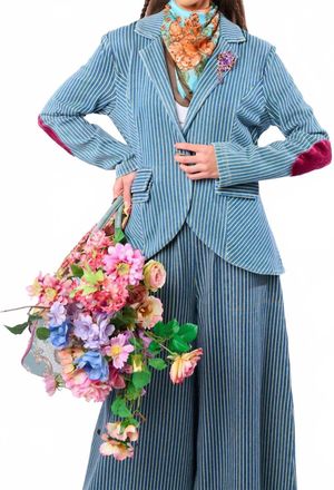 Aratta Alaia Striped Denim Blazer In Blue