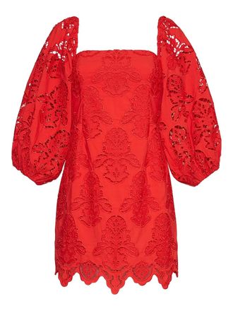 Cara Cara Montauk puff-sleeve mini dress - women - Cotton/Cotton - S - Red