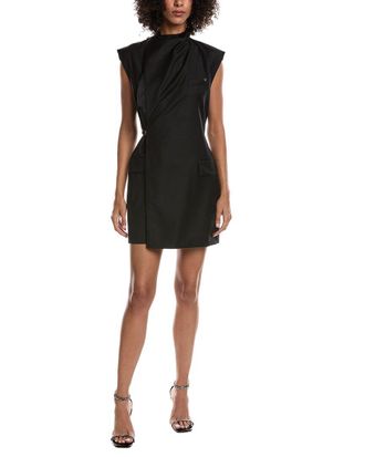 Helmut Lang Cowl Silk-Trim Wool Blazer Dress