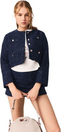 Maje Short jacket with patch pockets in Navy at Nordstrom, Size 42 Eu