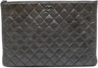 Chanel Pre-owned Clutches, female, Gray, Size: ONE SIZE Pre-owned Leather Clutch