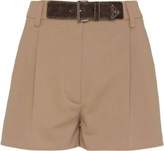 Prada Gabardine belted shorts - women - Cotton - 44 - Brown