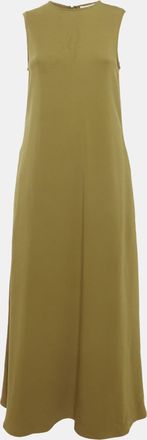 Asceno Asceno Olive Green Crepe Sleeveless Long Dress