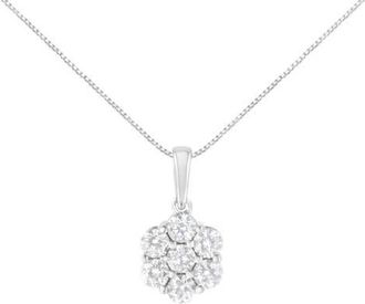 House of Brilliance 14K White Gold 2.00 Cttw Brilliant Diamond 7 Stone Flower Cluster Pendant Necklace at Nordstrom