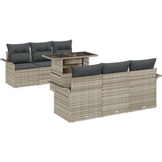 vidaXL Conjunto De Sof&aacute; De Jard&iacute;n 7 Pcs Gris Claro Rat&aacute;n Sint&eacute;tico Vidaxl