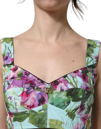 Dolce & Gabbana Womens Multicolor Floral Cropped Bustier Tank Top Elastane Nylon Cotton
