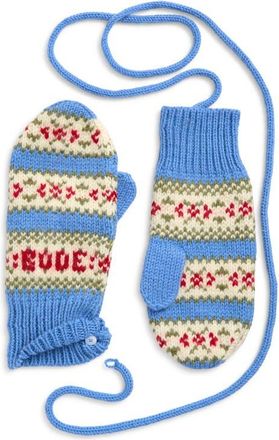 Bode Wedgewood Corded Virgin Wool Mittens in Blue Multi at Nordstrom, Size Medium
