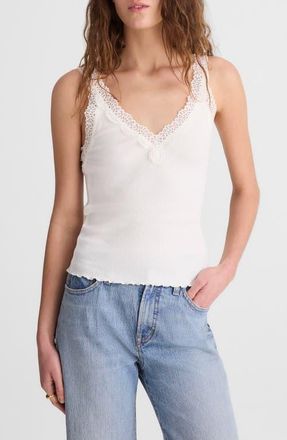 Madewell V-Neck Lace Cotton Blend Tank in Winter White at Nordstrom, Size Xx-Large