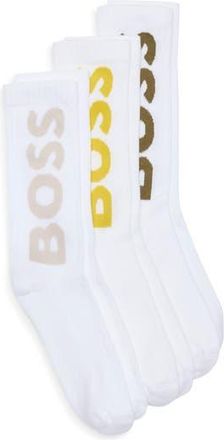 BOSS 3-Pack Logo Ribbed Crew Socks in White Multi at Nordstrom Rack, Size 7-13