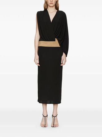 CHRISTOPHER ESBER contour-suede swaddle midi dress - women - Goat Skin/Viscose - 10 - Black