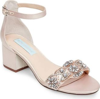 Betsey Johnson Womens Mel Block Heel Crystal Dress Sandal In Champagne