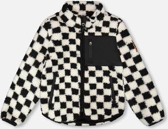 Deux par Deux Gender Inclusive Long Sleeve Fleece Jacket Checkerboard in Black Checkerboard at Nordstrom, Size 12-18M