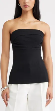 Open Edit Puckered Crepe Bandeau Top in Black at Nordstrom, Size Xx-Small