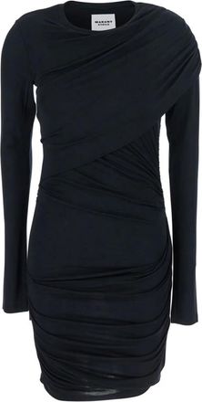 Isabel Marant Kleedjes, Dames, Zwart, XS, Zwarte jurk met ronde halslijn en ruchedesign