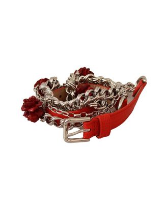 Dolce & Gabbana Leather Roses Floral Waist Belt