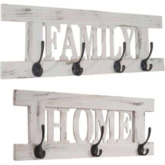 Hhg [nunca Usado] Juego De Perchero De Pared De 2 Piezas Hhg-987 Panel Perchero Home+family, Aspecto Shabby Vintage, Blanco, Shabby