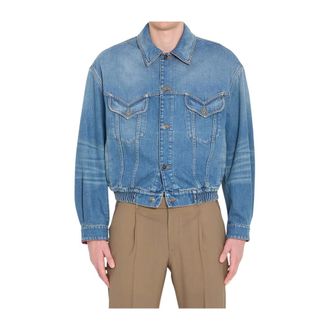 Versace Denim Jackets, male, Blue, Size: L Denim Blouson