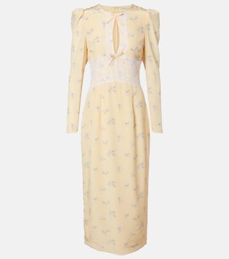 Alessandra Rich Lace-trimmed floral silk midi dress