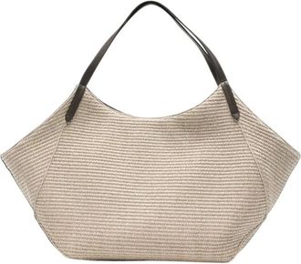 Brunello Cucinelli Geweven schoudertas - Dames - Tassen - Beige - Maat: ONE Size Leer