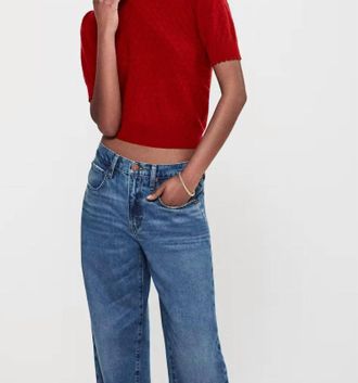 Frame Denim Pointelle Puff Sleeve Sweater In Paprika