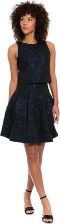 Muse Muse Textured-Rose Skirt Womens Black Blue Floral Pleated Bubble-Hem PALL256
