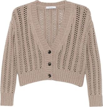 Max Mara Open-knit V-neck Cropped Cardigan - Dames - Vesten - Bruin - XS - Truien & Vesten