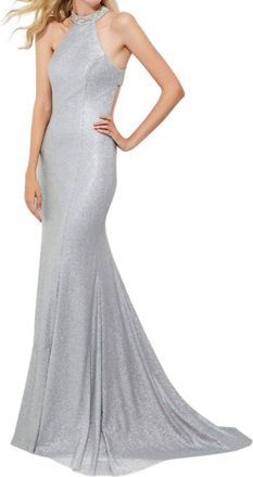 Angela & Alison Sequin Halter Prom Dress In Silver