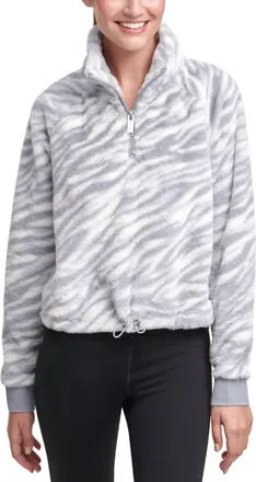 Calvin Klein Womens Performance Animal-Print Half-Zip Top In Sidewalk Combo