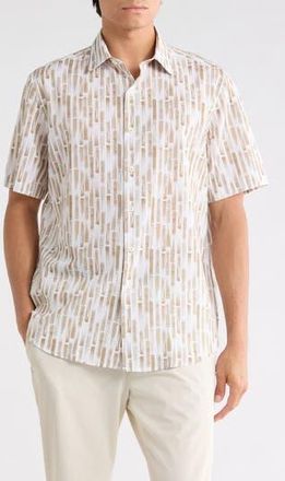 Bugatchi Short Sleeve Cotton Button-Up Shirt in Camel at Nordstrom Rack, Size Xxx-Large