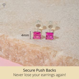 MAX + STONE 14k Yellow or White Gold 4mm Square Princess Cut Gemstone Stud Earrings