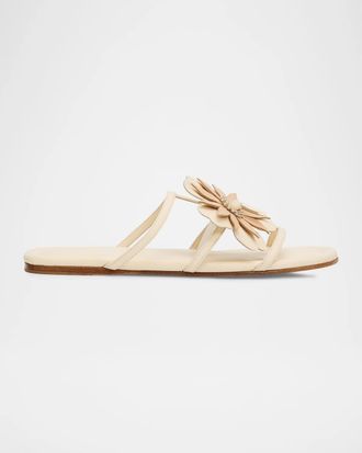 Zimmermann Belara Flower-Appliqu&eacute; Leather Sandals