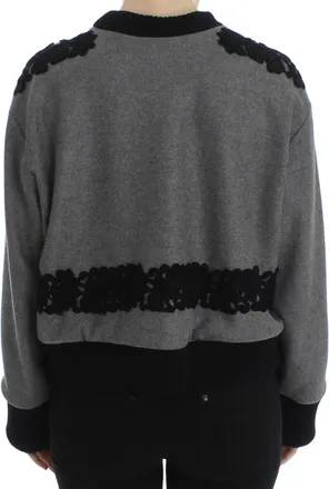 Dolce & Gabbana Womens Gray Black Lace Wool Cashmere Sweater Cotton Clothing