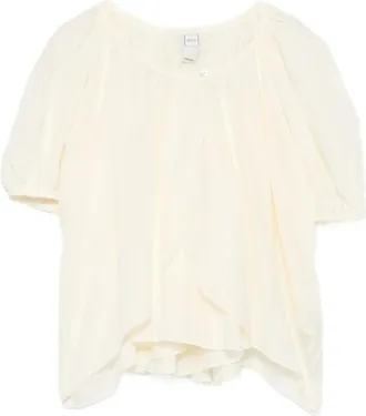120% Lino Puff-sleeve Gathered Blouse - female - 120% Lino - Blouses - White - XL - Blouses & Shirts
