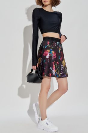 Versace Jeans Couture Pleated Skirt With Colorful Print, Womens, Black