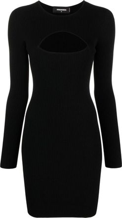 Dsquared2 Fitted Black Ribbed Viscose Mini Dress
