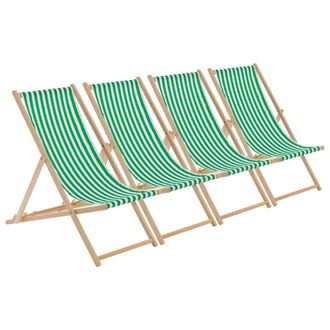 Harbour Housewares Folding Wooden Deck Chairs Green Stripe Pack of 4